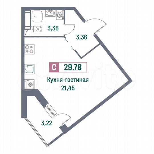 Квартира-студия, 29,8 м², 4/16 эт.