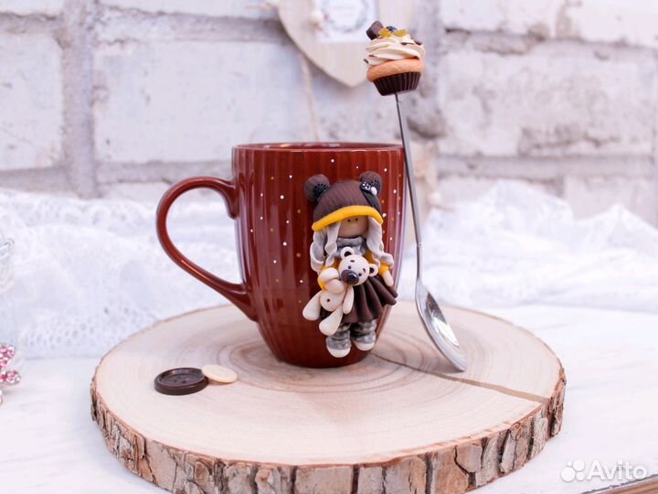 Куклы Тильда из полимерной глины. Декор кружки