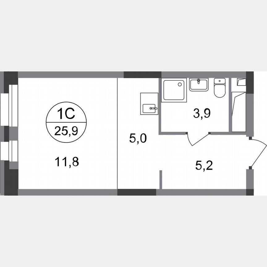 Квартира-студия, 25,9 м², 7/20 эт.