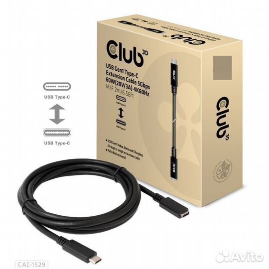 USB C кабель club 3D CAC-1529