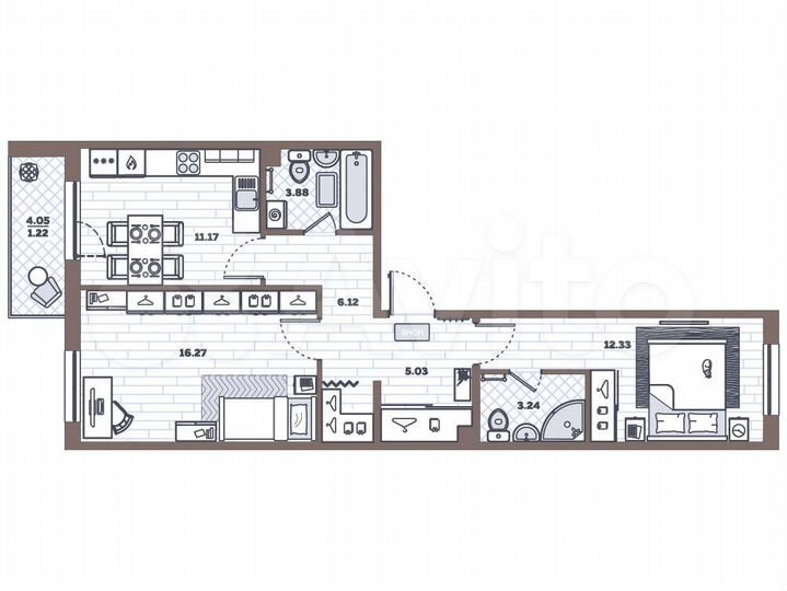 2-к. квартира, 59,3 м², 7/12 эт.