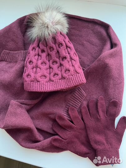 Набор шапка, шарф, перчатки бордовые