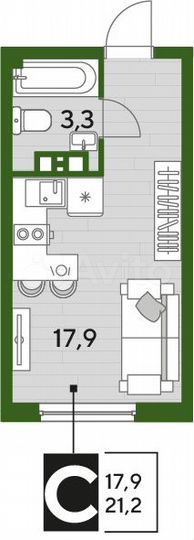 Квартира-студия, 21,2 м², 5/16 эт.