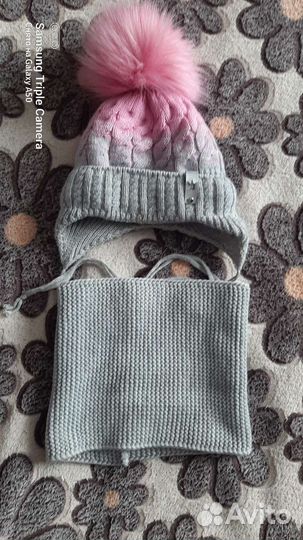 Комплект шапка и снуд на возраст 6-9 месяцев