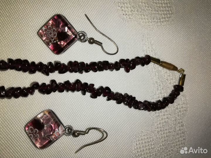 Бусы, винтаж гранат, серьги, СССР по 300