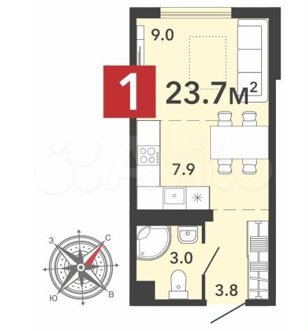Квартира-студия, 29 м², 8/12 эт.