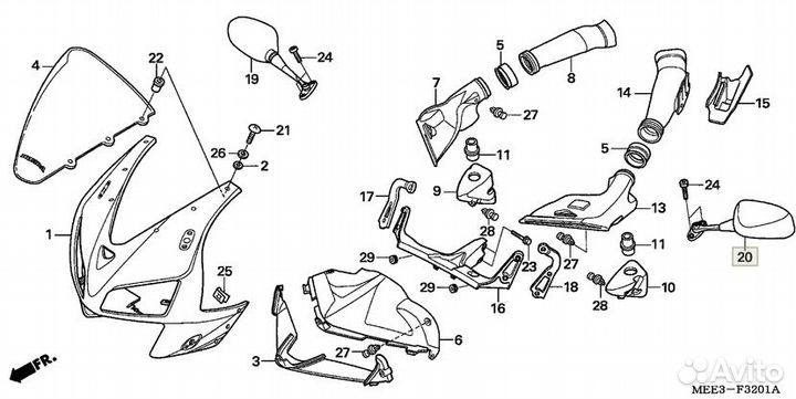 Honda Зеркало левое CBR 600 03-06 88120-MEE-003