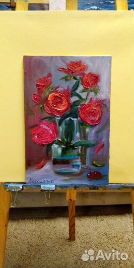 Картины с цветами Красные розы Цветы в вазе