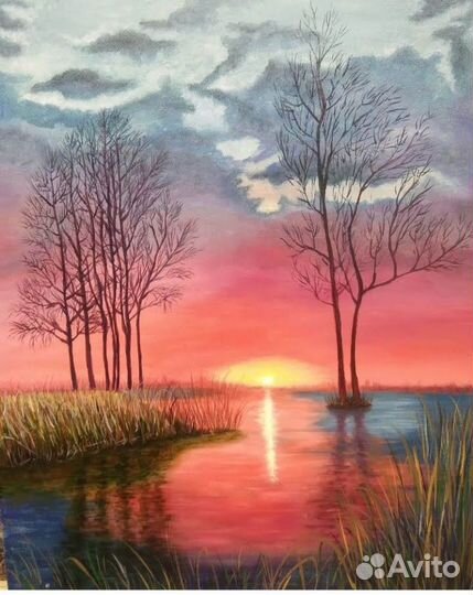 Яркая, красочная Картина маслом на холсте пейзаж