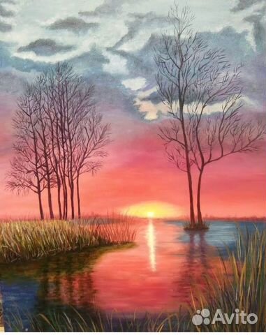 Яркая, красочная Картина маслом на холсте пейзаж