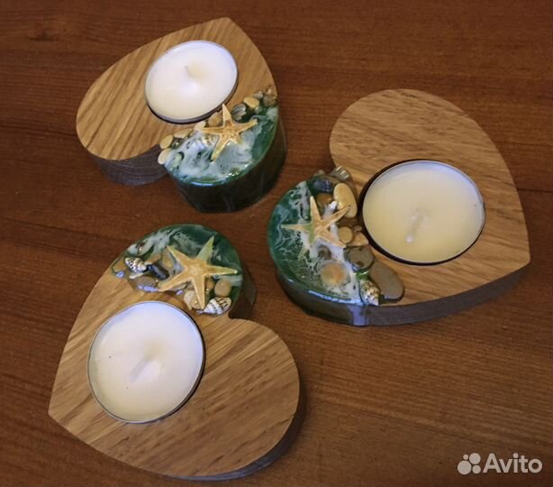 Подсвечник дерево. Эпоксидная смола. Подарок.Свеча