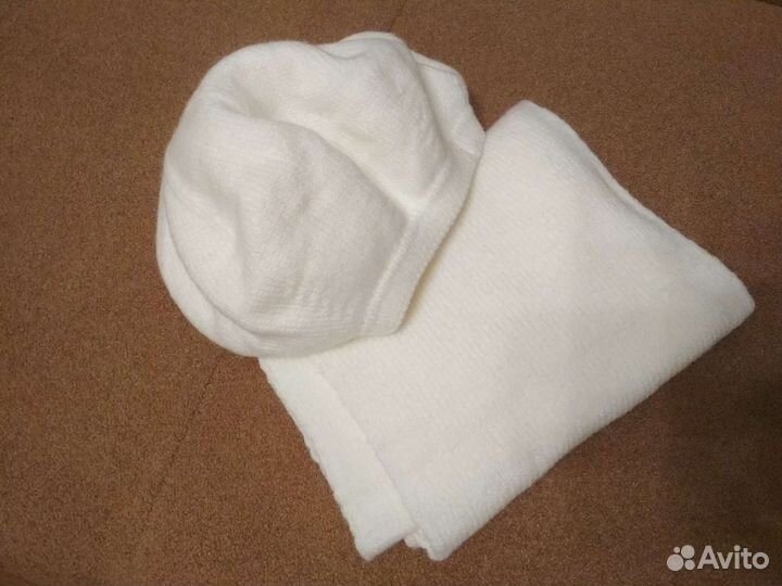 Зимний комплект белые шарф и берет, новый, р.56-58