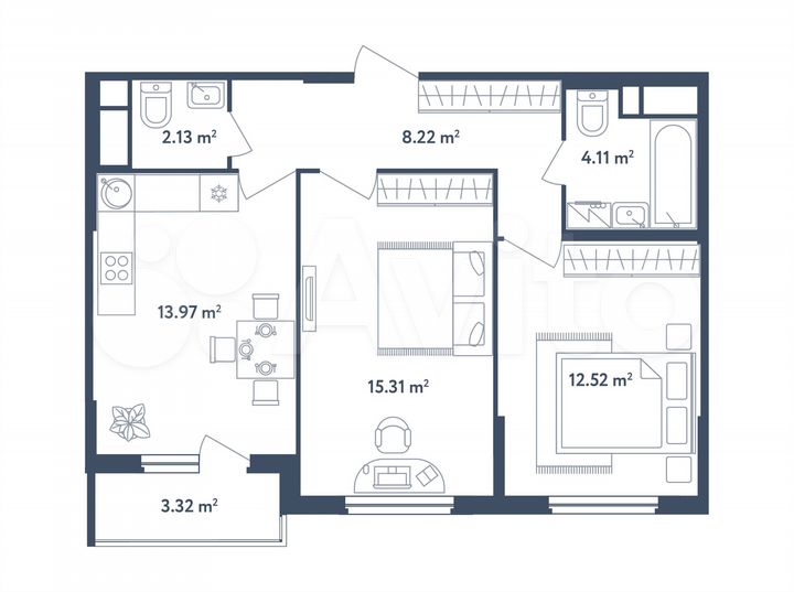 3-к. квартира, 57,9 м², 3/4 эт.