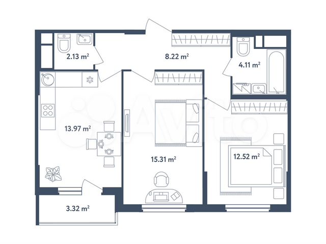 3-к. квартира, 57,9 м², 3/4 эт.
