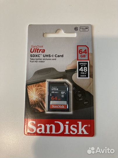 Карта памяти sdhc SanDisk 64гб новая