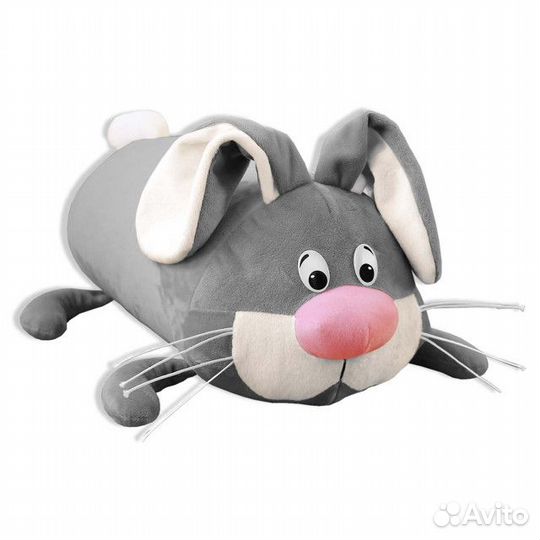 Подушка декоративная валик Заяц 39х19см серая,арт