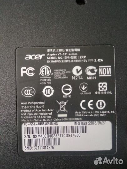 Ноутбук acer V5-551