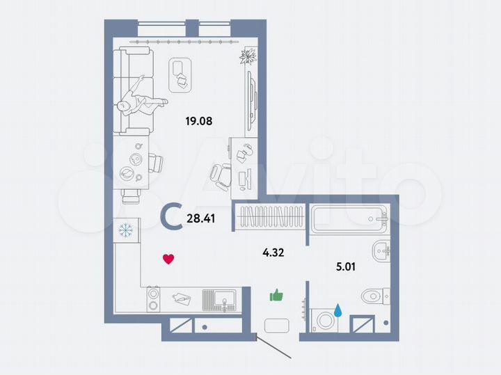 Квартира-студия, 28,4 м², 7/11 эт.