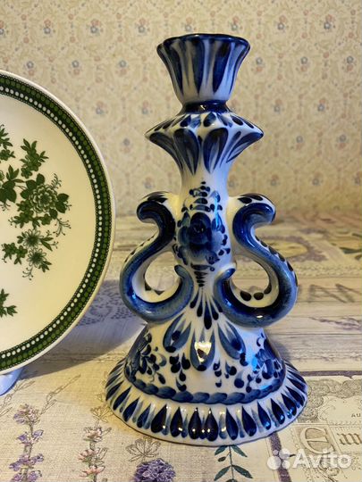 Тарелка декоративная Германия Гжель СССР