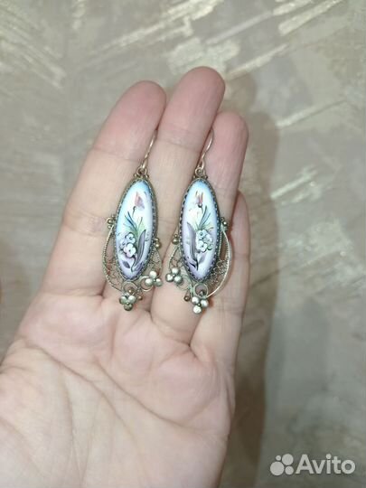 Серьги, кулон финифть мельхиор