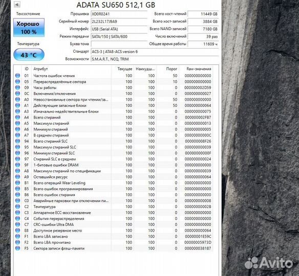 Жесткий диск SDD SATA 2,5, adata SU650,512gb