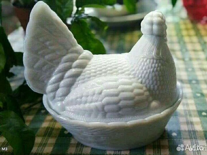 Антикварная Маслёнка большая Курица. 22 см