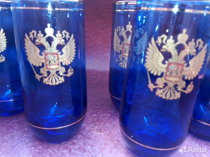 Стаканы с Гербом кобальтовое стекло 5 штук