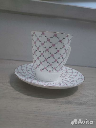 Чашка с блюдцем императорский фарфор розовая сетка