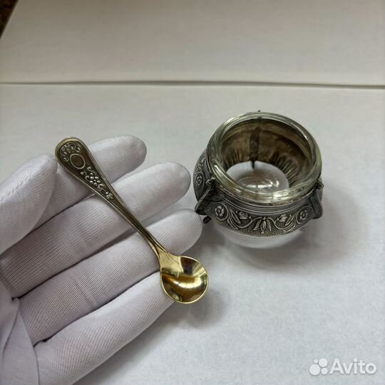 Винтажная солонка с родной ложкой, СССР