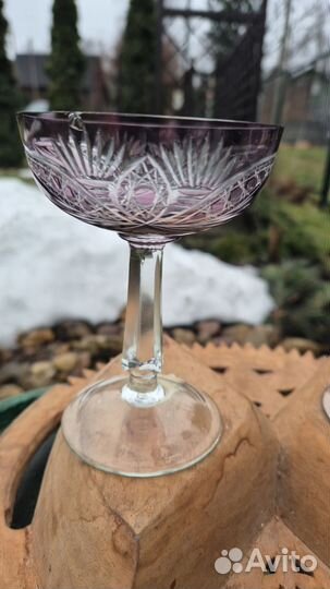 Фужеры цветной хрусталь винтаж СССР 2 шт