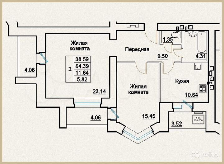 2-к. квартира, 64,5 м², 16/17 эт.