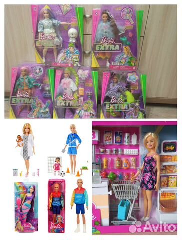 Barbie extra, русалка, супермаркет, педиатр,тренер