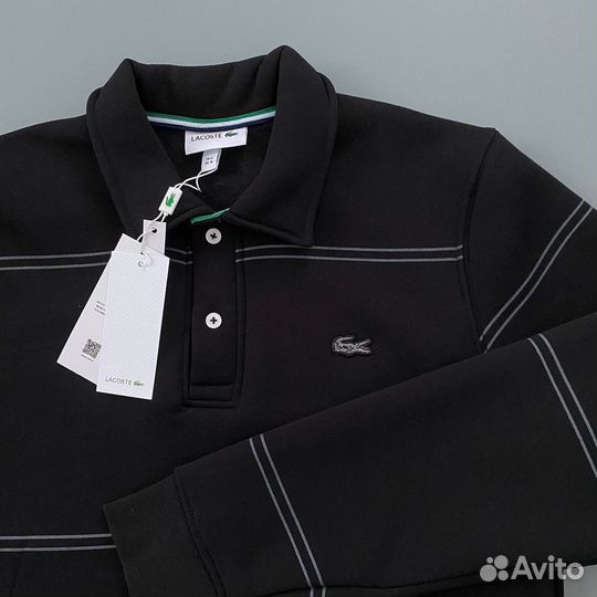 Свитшот lacoste на пуговицах черный (флис)