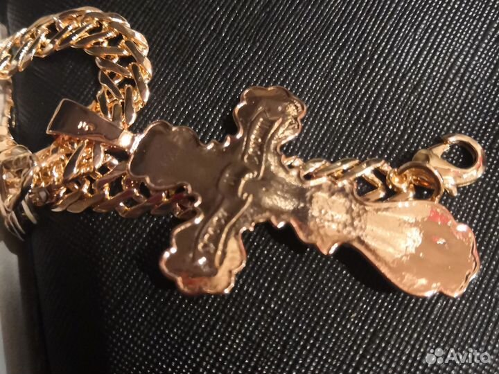 Золотая цепь двойной ромб 9 мм+крест+браслет