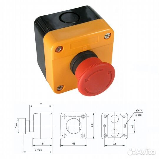 Кнопка стоп, пост кнопочный, 240В 3А, аварийная ос