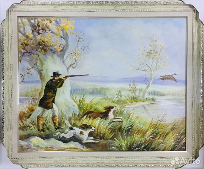 Картина деревня охота лето березки