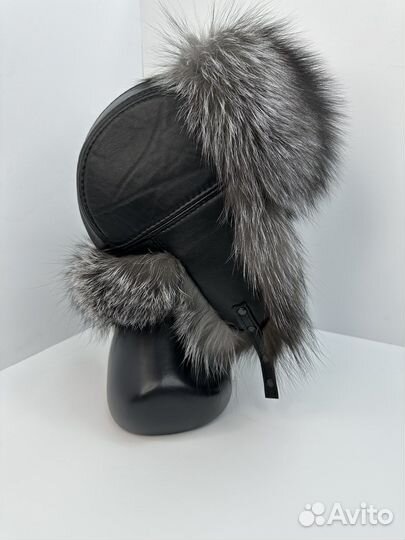 Шапка -ушанка из меха чернобурки