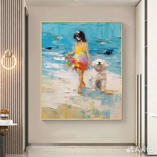 Картина маслом девочка с собакой