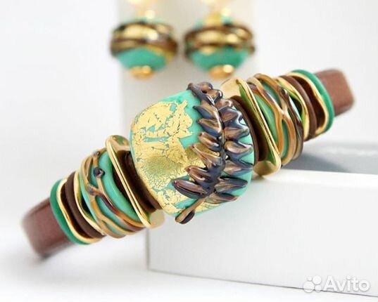 Браслет регализ натуральная кожа, муранское стекло