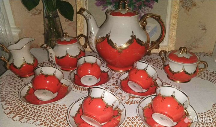 Чайный сервиз СССР Красный Бутон Барановка