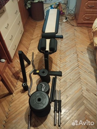 Скамья+гантели+штанга+блины
