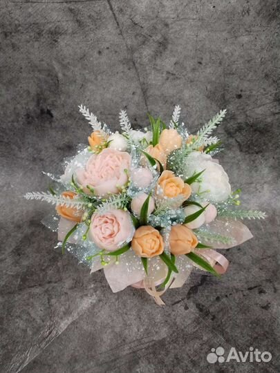 Букеты пионы с тюльпанами из мыла сувенирного