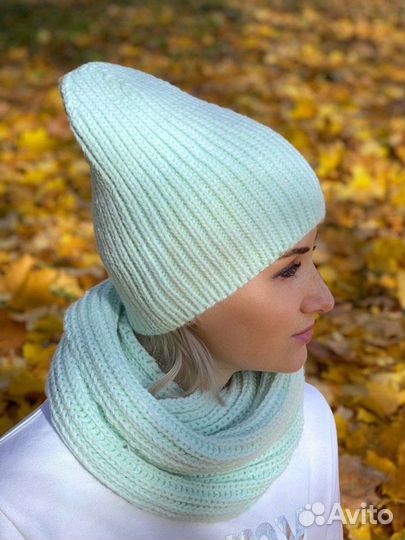 Шапка со снудом с шарфом зимняя тёплая вязаная