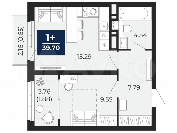 1-к. квартира, 39,7 м², 14/21 эт.