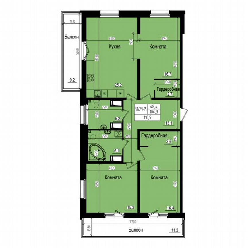 3-к. квартира, 110,5 м², 10/23 эт.