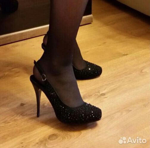 Замшевые черные туфли/босоножки