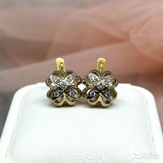 Золотые серьги Звезды Малинки СССР 750 Бриллианты