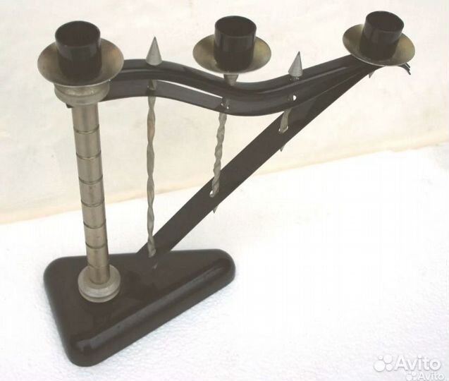 Старинный подсвечник латунь Арфа