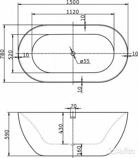 Акриловая ванна BelBagno 150x78 BB27