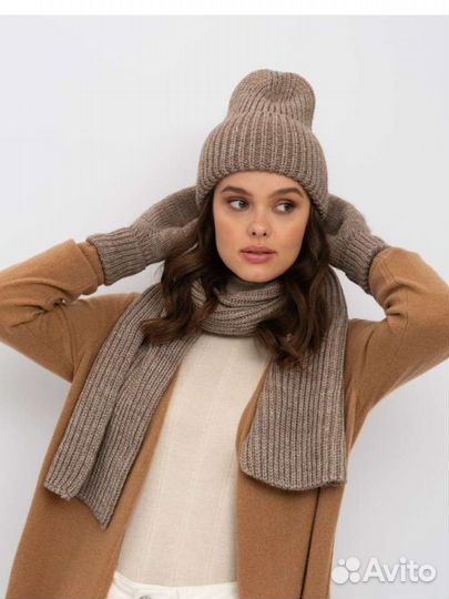 Шапка шарф варежки комплект женский